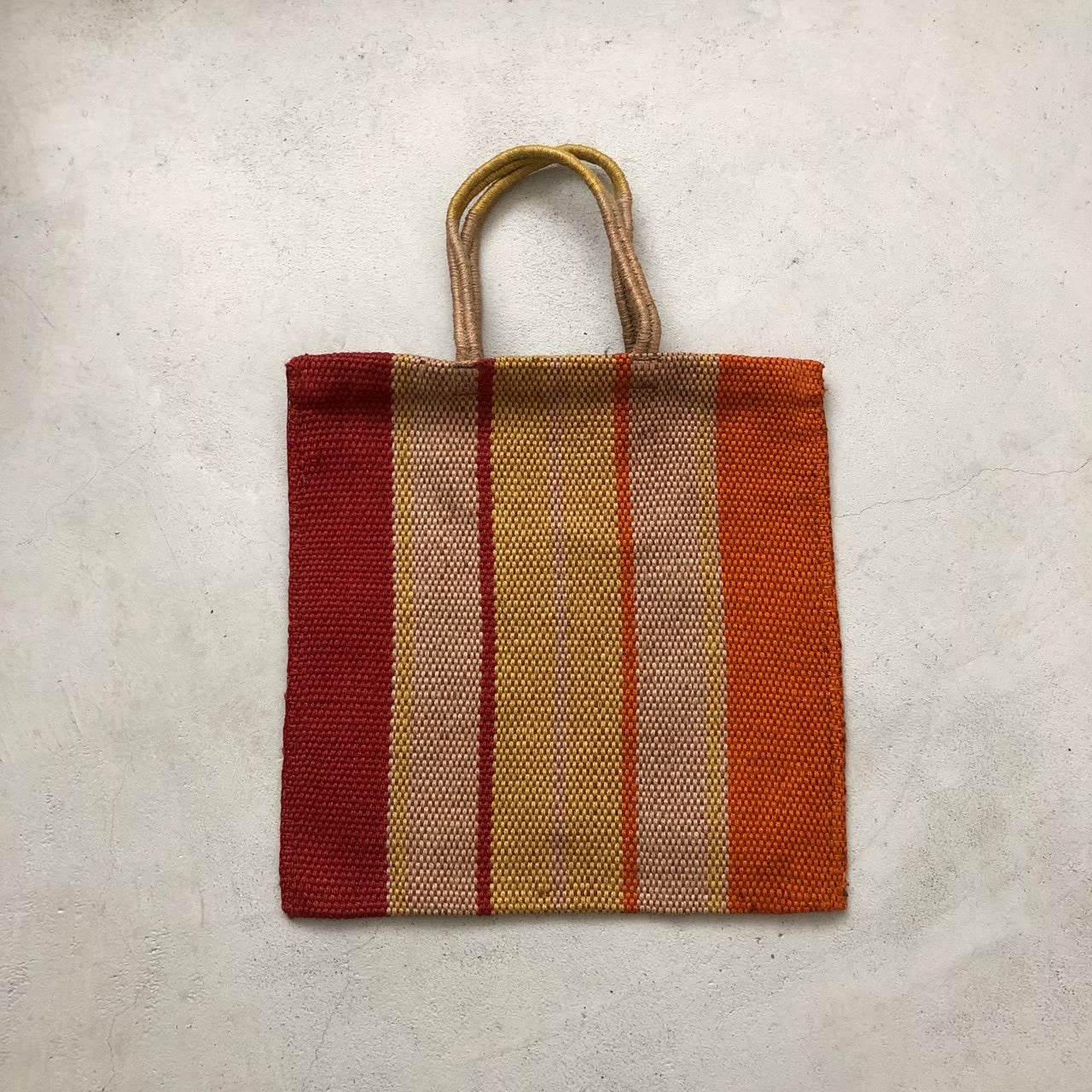 Maison Bengal / Hand woven jute bag / Thick Stripe / Orange × Yellow