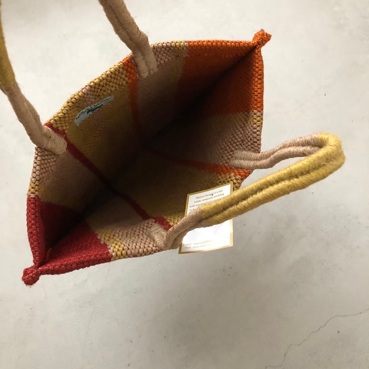 Maison Bengal  / Hand woven jute bag / Thick Stripe / Orange × Yellow